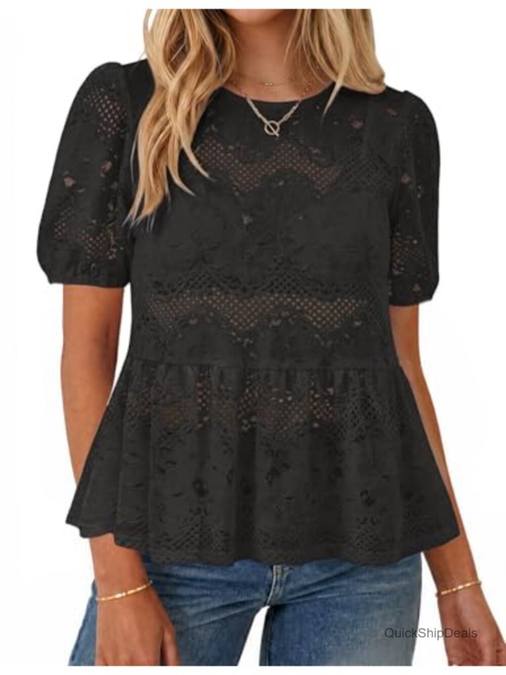 Boho Lace Crochet Peplum Babydoll Blouse Summer Beach Vacation